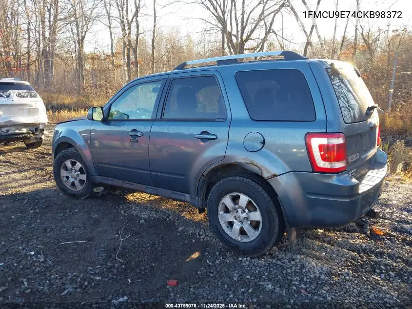 1FMCU9E74CKB98372 2012 Ford Escape Limited