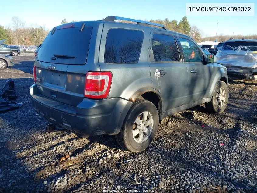 1FMCU9E74CKB98372 2012 Ford Escape Limited