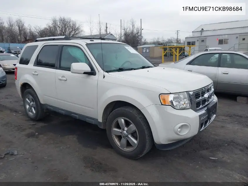 1FMCU9E71CKB98684 2012 Ford Escape Limited
