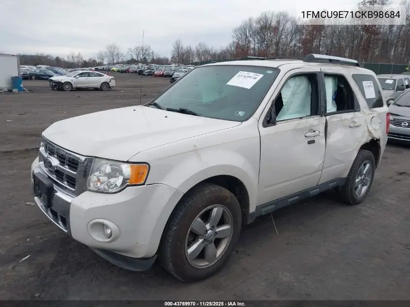 1FMCU9E71CKB98684 2012 Ford Escape Limited