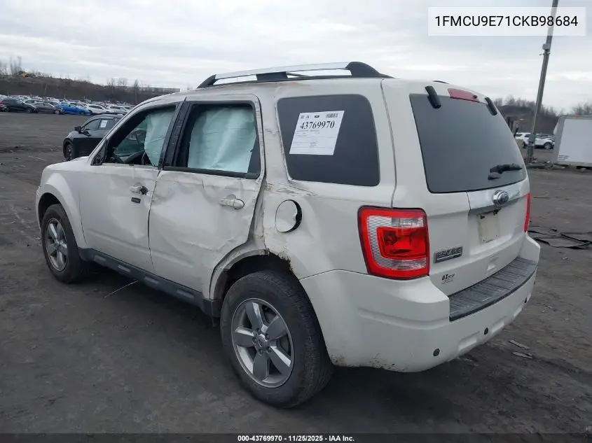 1FMCU9E71CKB98684 2012 Ford Escape Limited
