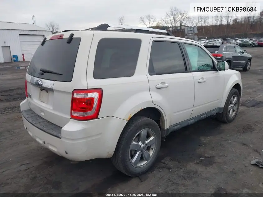 1FMCU9E71CKB98684 2012 Ford Escape Limited