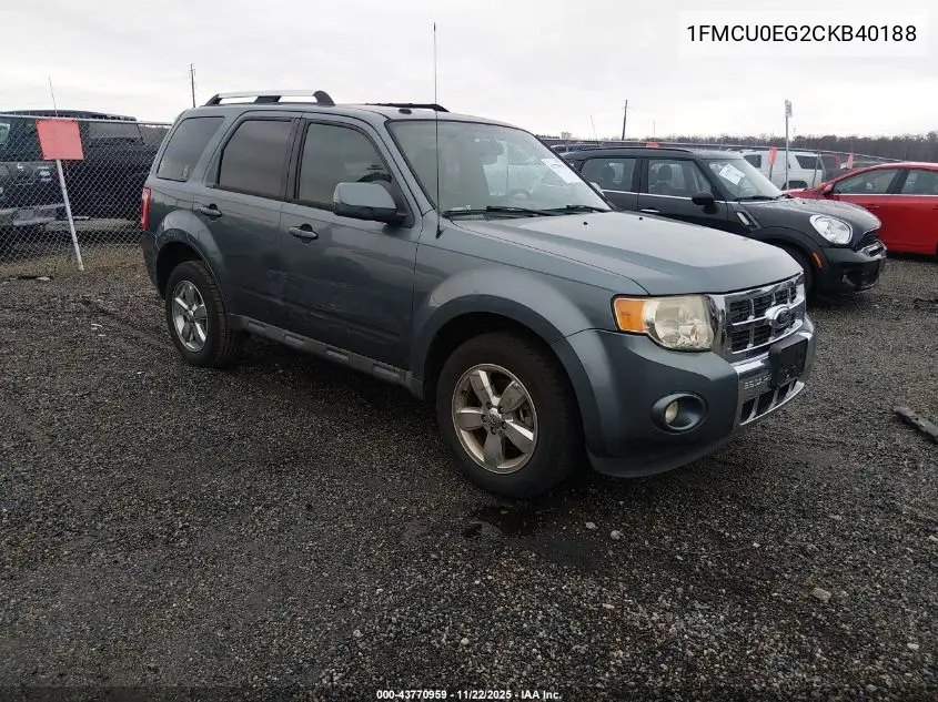 1FMCU0EG2CKB40188 2012 Ford Escape Limited