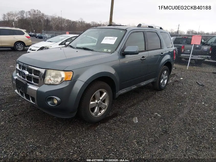 1FMCU0EG2CKB40188 2012 Ford Escape Limited