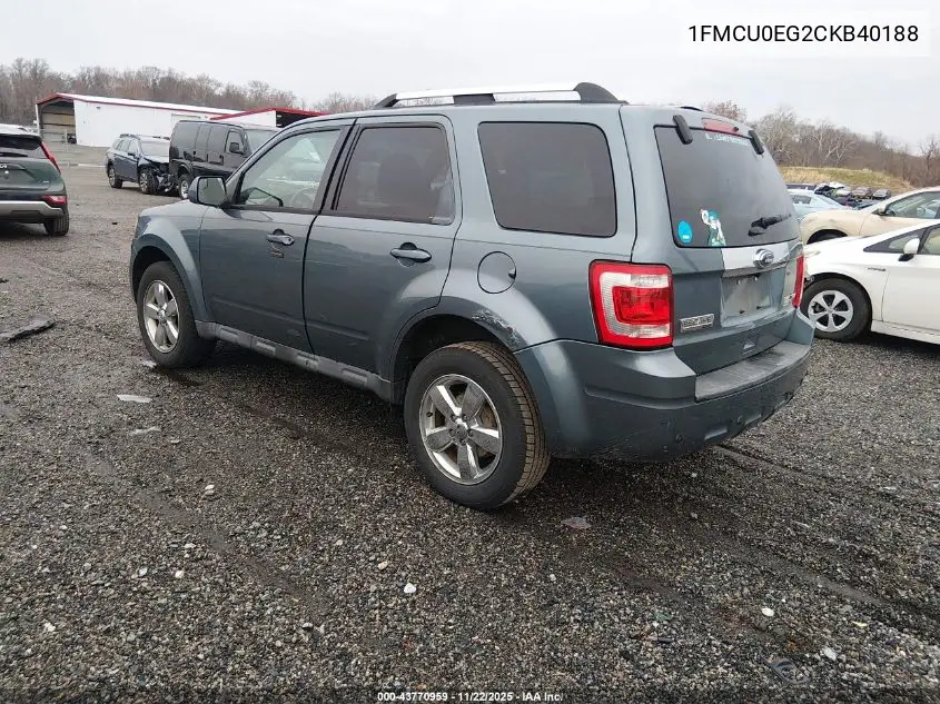 1FMCU0EG2CKB40188 2012 Ford Escape Limited