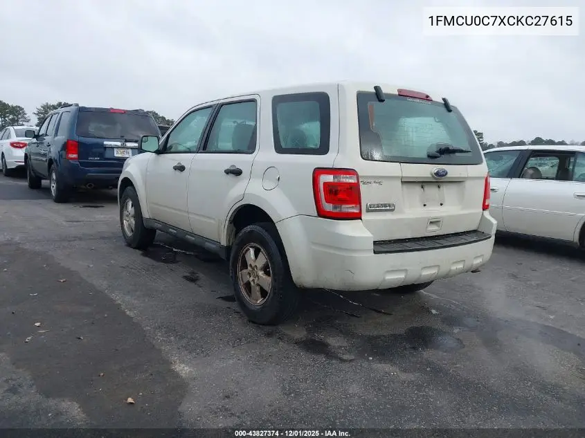1FMCU0C7XCKC27615 2012 Ford Escape Xls