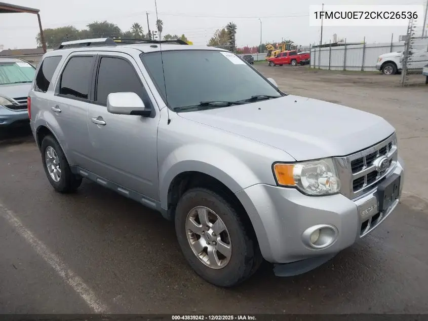 1FMCU0E72CKC26536 2012 Ford Escape Limited