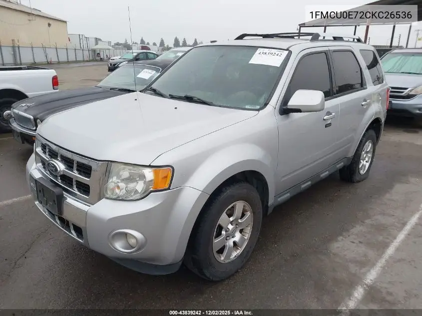 1FMCU0E72CKC26536 2012 Ford Escape Limited
