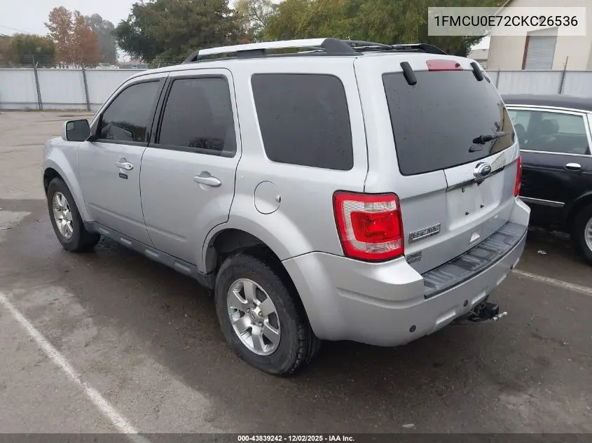 1FMCU0E72CKC26536 2012 Ford Escape Limited