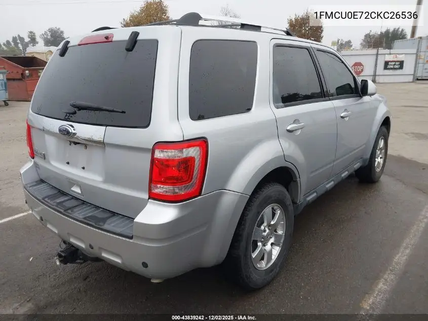 1FMCU0E72CKC26536 2012 Ford Escape Limited