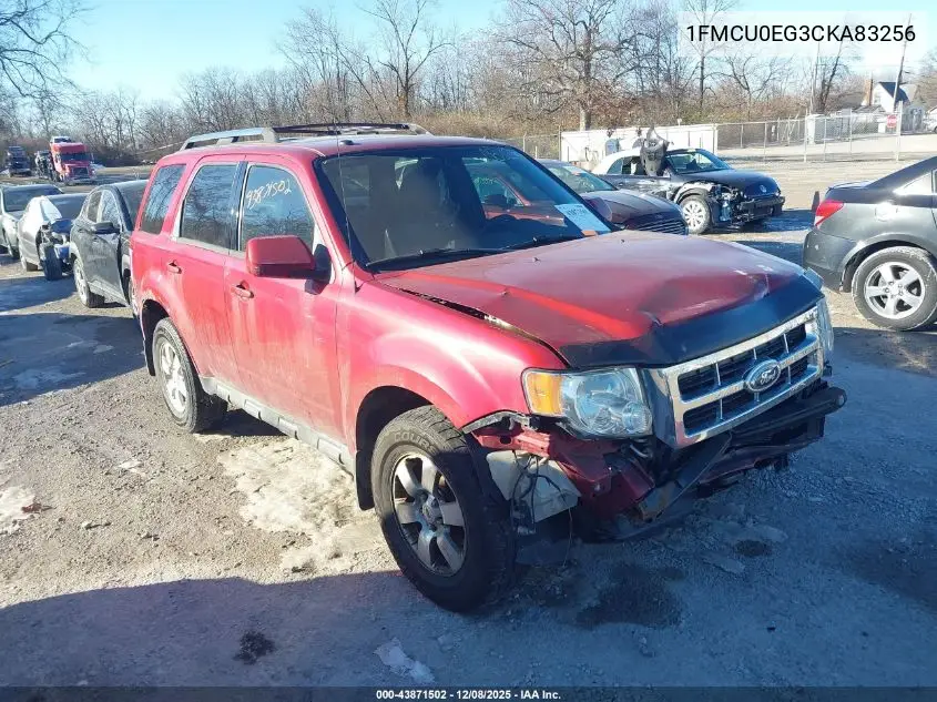 1FMCU0EG3CKA83256 2012 Ford Escape Limited