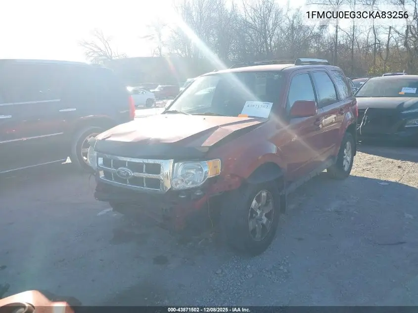 1FMCU0EG3CKA83256 2012 Ford Escape Limited