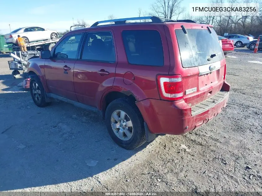 1FMCU0EG3CKA83256 2012 Ford Escape Limited
