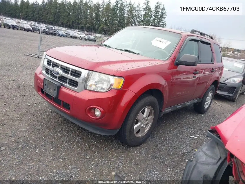 1FMCU0D74CKB67703 2012 Ford Escape Xlt
