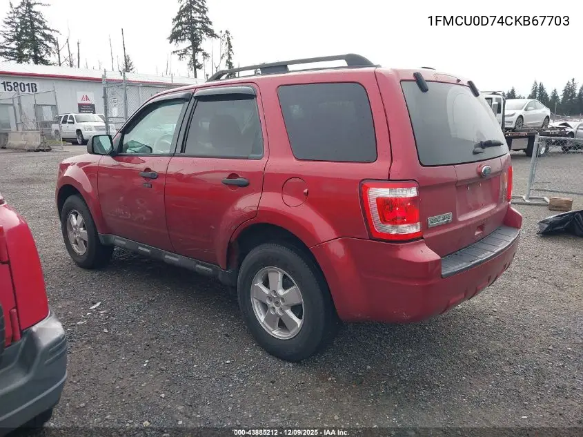 1FMCU0D74CKB67703 2012 Ford Escape Xlt