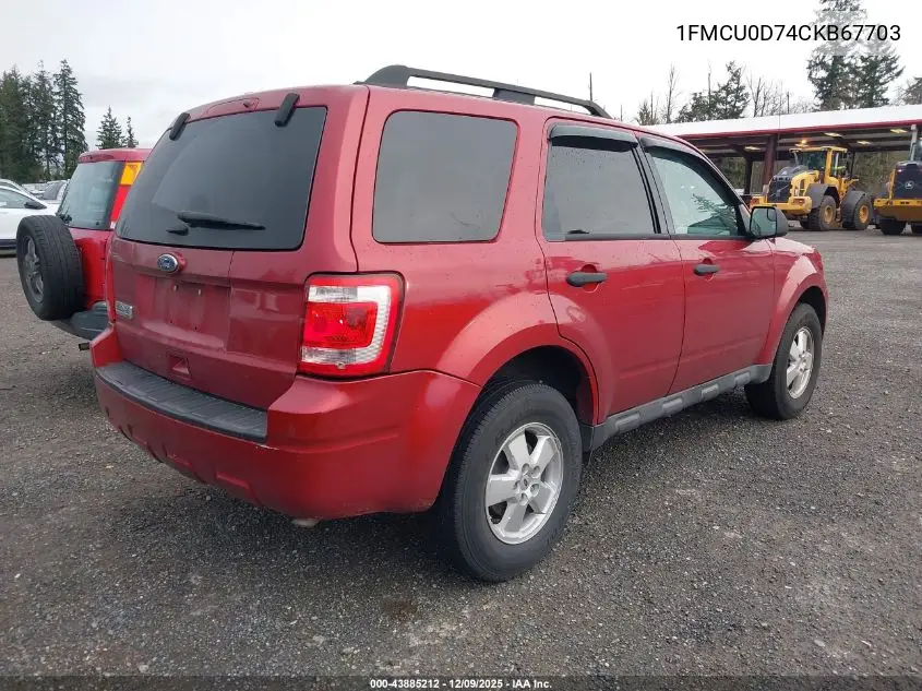 1FMCU0D74CKB67703 2012 Ford Escape Xlt