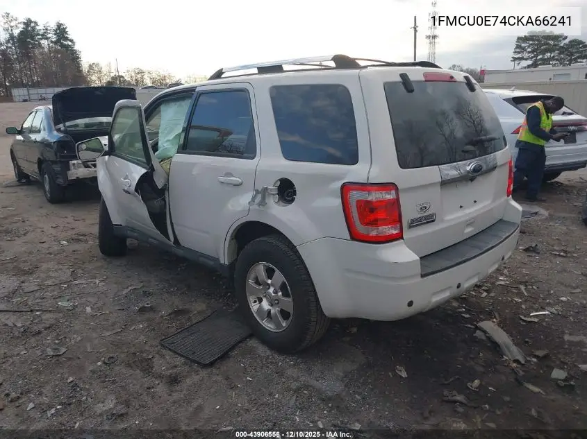1FMCU0E74CKA66241 2012 Ford Escape Limited
