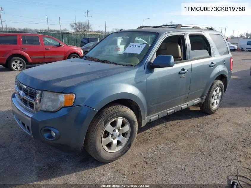 1FMCU0E73CKB19768 2012 Ford Escape Limited