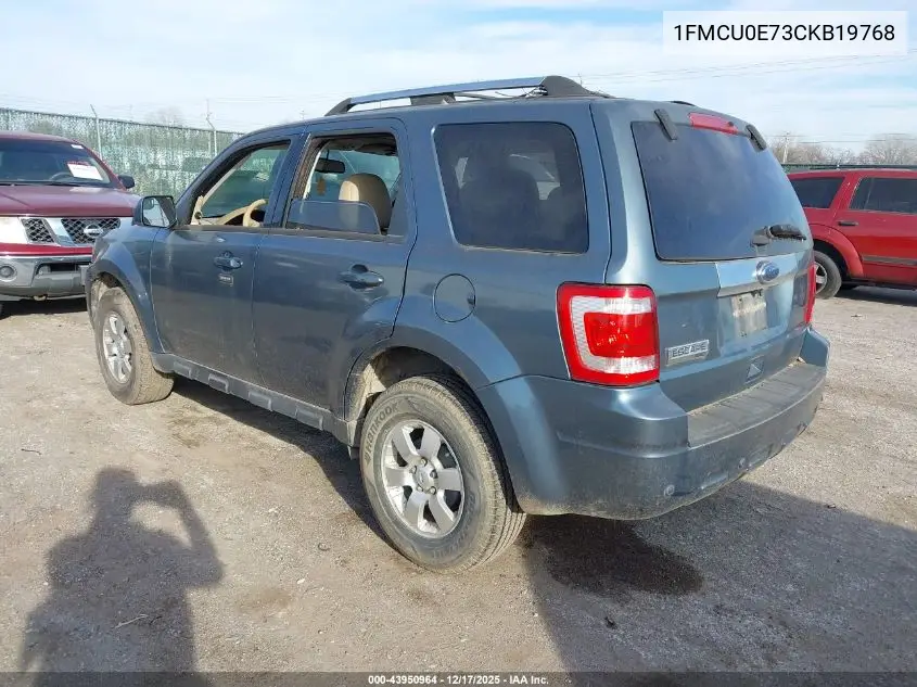 1FMCU0E73CKB19768 2012 Ford Escape Limited