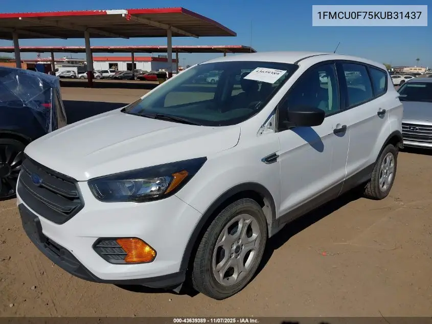 1FMCU0F75KUB31437 2019 Ford Escape S