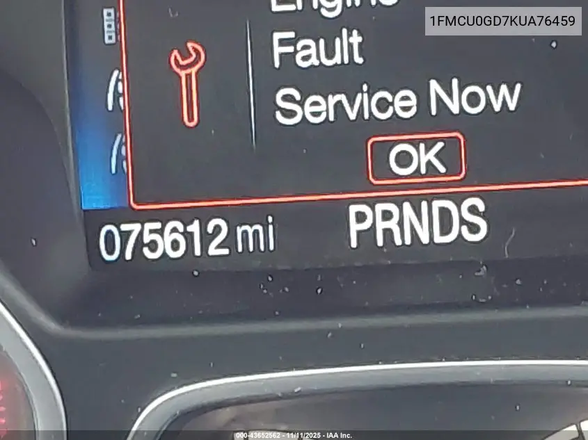 1FMCU0GD7KUA76459 2019 Ford Escape Se