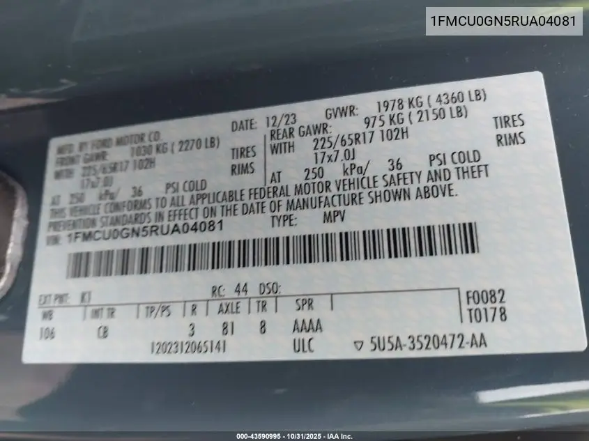 1FMCU0GN5RUA04081 2024 Ford Escape Active
