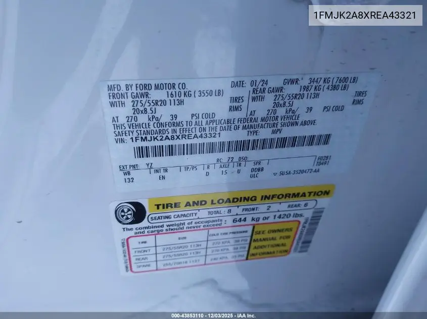1FMJK2A8XREA43321 2024 Ford Expedition Limited Max