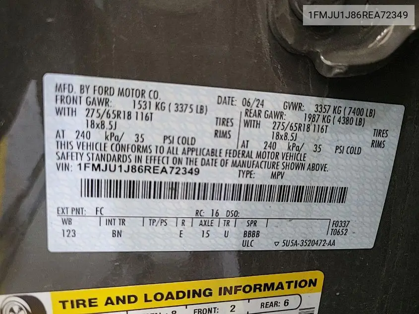 1FMJU1J86REA72349 2024 Ford Expedition Xlt