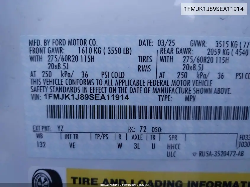 1FMJK1J89SEA11914 2025 Ford Expedition Active Max