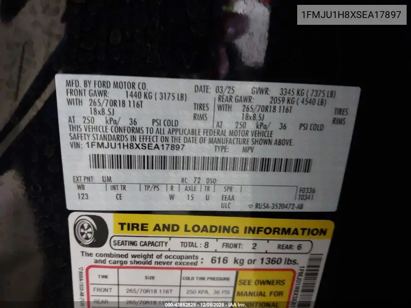 1FMJU1H8XSEA17897 2025 Ford Expedition Active