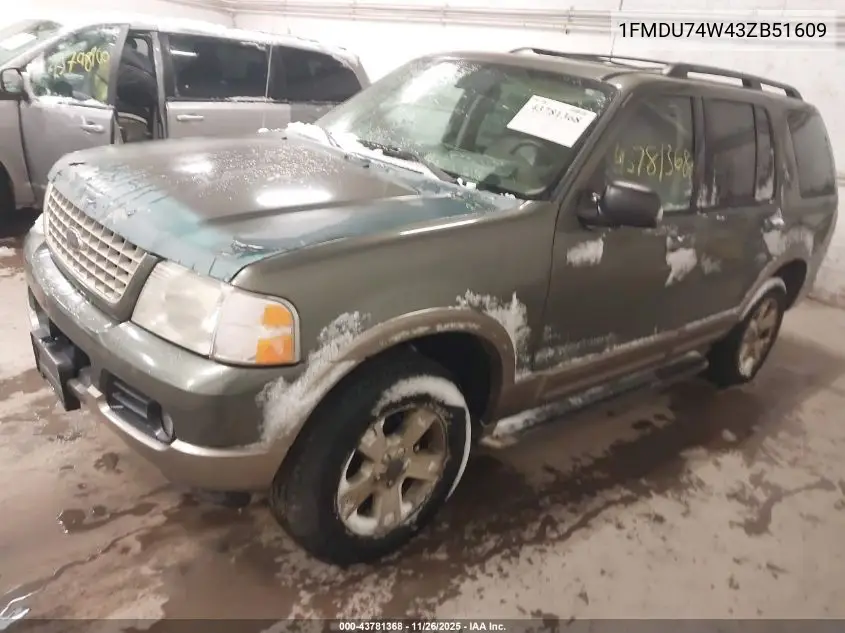 1FMDU74W43ZB51609 2003 Ford Explorer Eddie Bauer