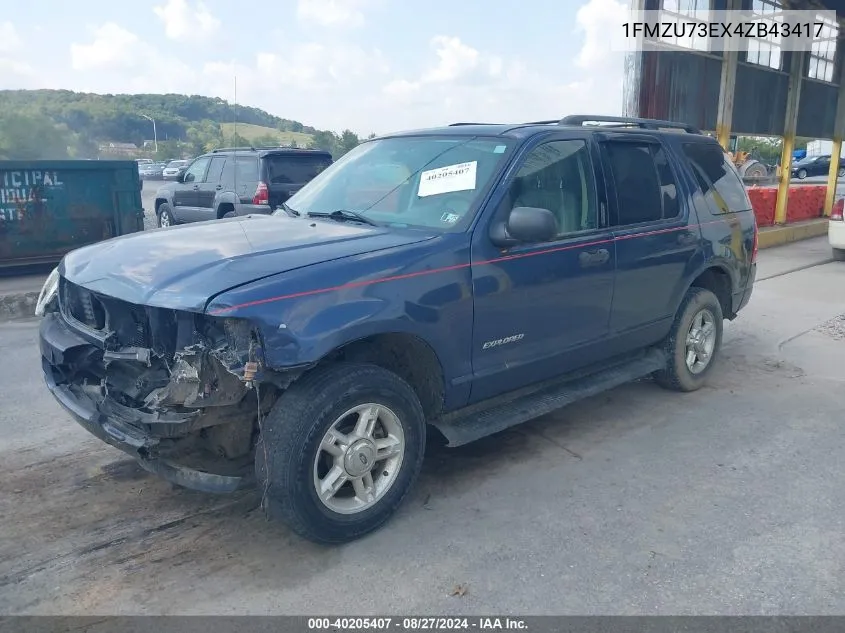 2004 Ford Explorer Nbx/Xlt VIN: 1FMZU73EX4ZB43417 Lot: 40205407