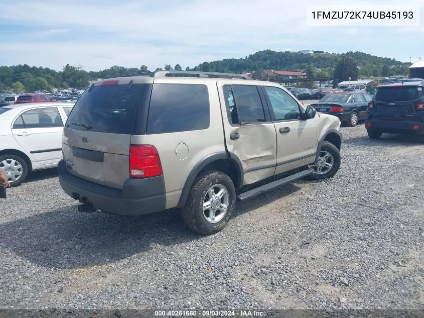 2004 Ford Explorer Xls VIN: 1FMZU72K74UB45193 Lot: 40261660