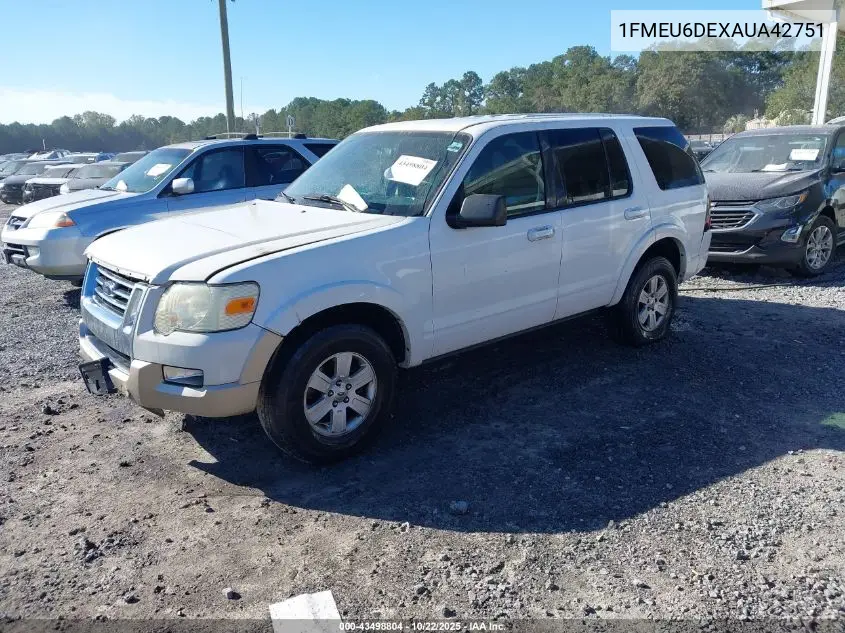 1FMEU6DEXAUA42751 2010 Ford Explorer Xlt