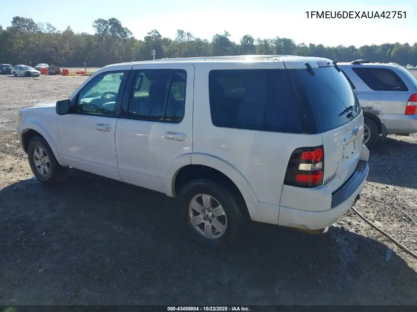1FMEU6DEXAUA42751 2010 Ford Explorer Xlt