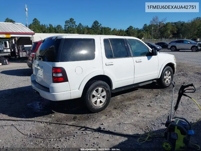 1FMEU6DEXAUA42751 2010 Ford Explorer Xlt