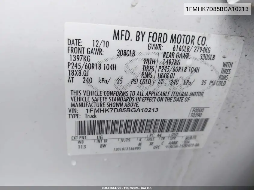 1FMHK7D85BGA10213 2011 Ford Explorer Xlt