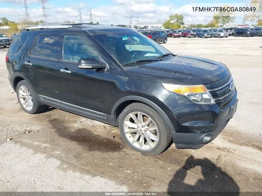 1FMHK7F86CGA80849 2012 Ford Explorer Limited
