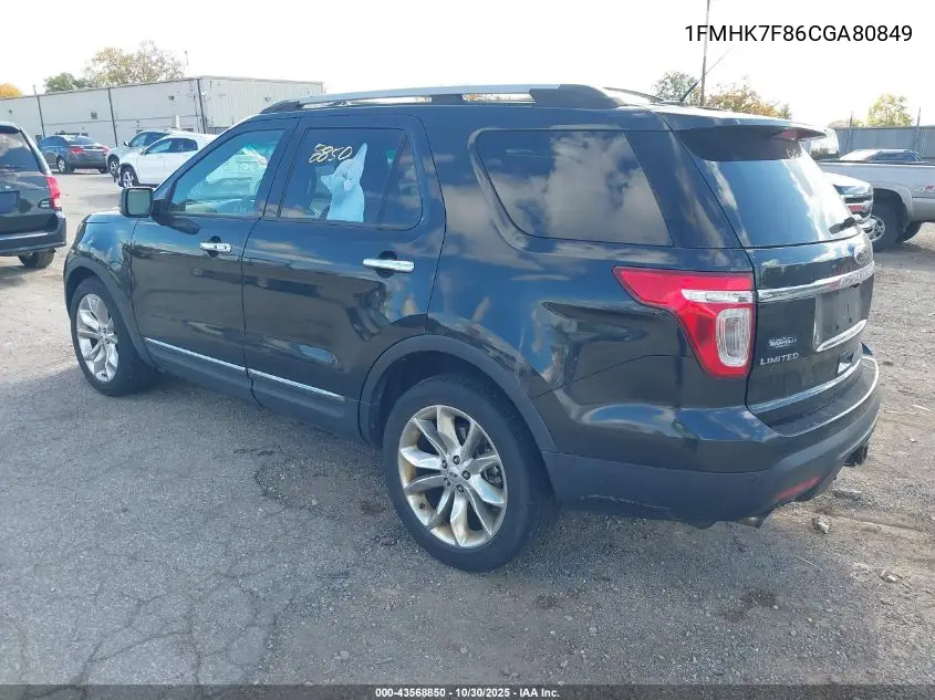 1FMHK7F86CGA80849 2012 Ford Explorer Limited