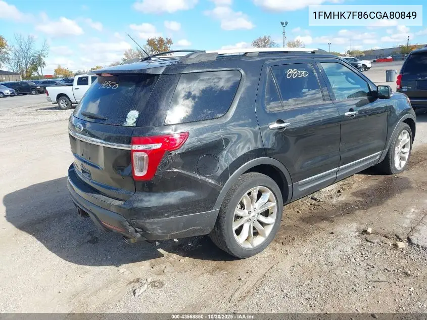 1FMHK7F86CGA80849 2012 Ford Explorer Limited