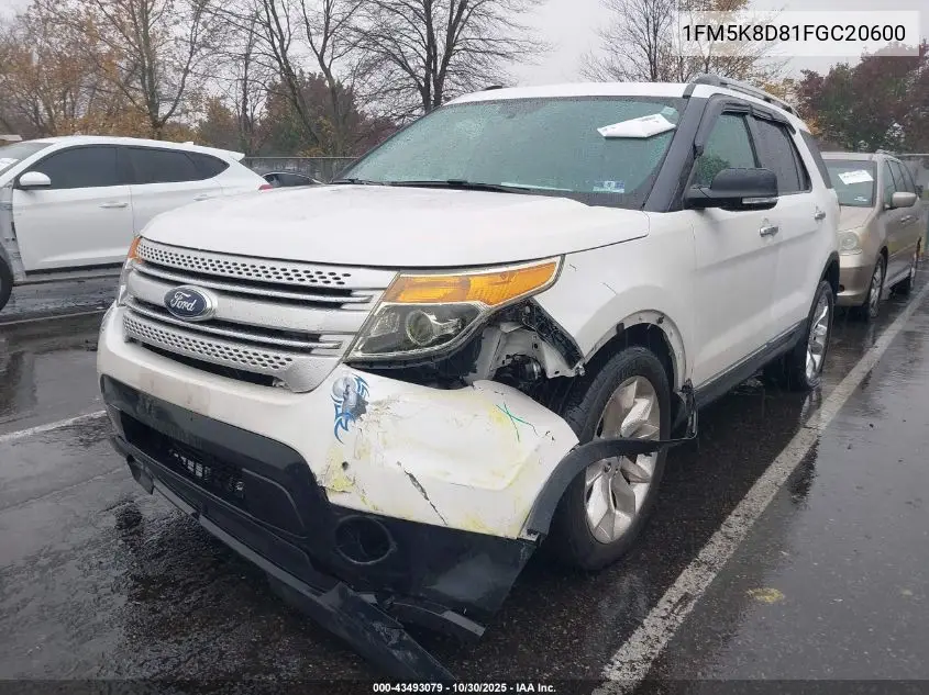 1FM5K8D81FGC20600 2015 Ford Explorer Xlt