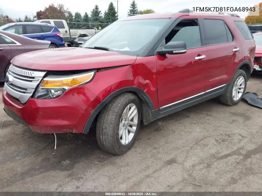 1FM5K7D81FGA68943 2015 Ford Explorer Xlt