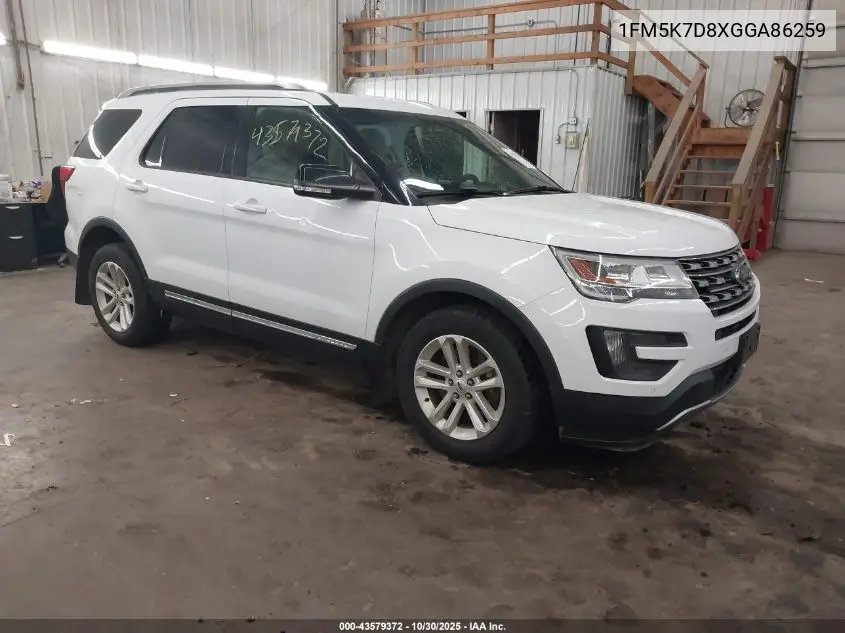 1FM5K7D8XGGA86259 2016 Ford Explorer Xlt