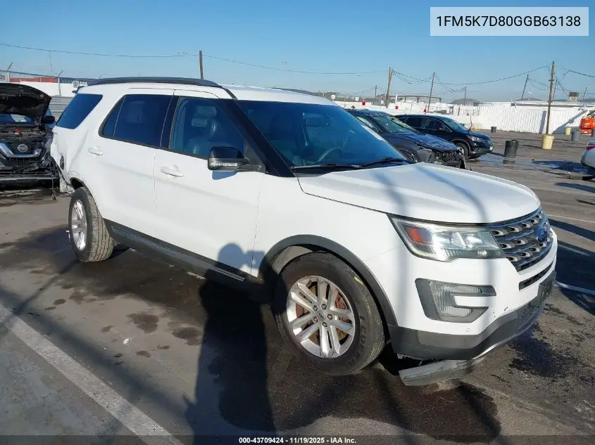 1FM5K7D80GGB63138 2016 Ford Explorer Xlt