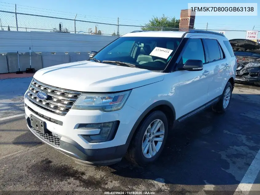 1FM5K7D80GGB63138 2016 Ford Explorer Xlt