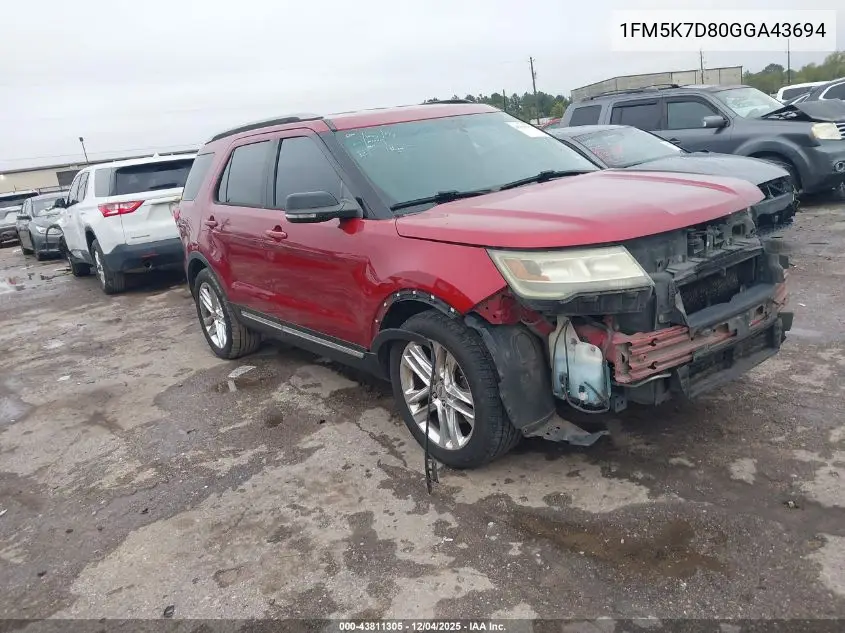 1FM5K7D80GGA43694 2016 Ford Explorer Xlt