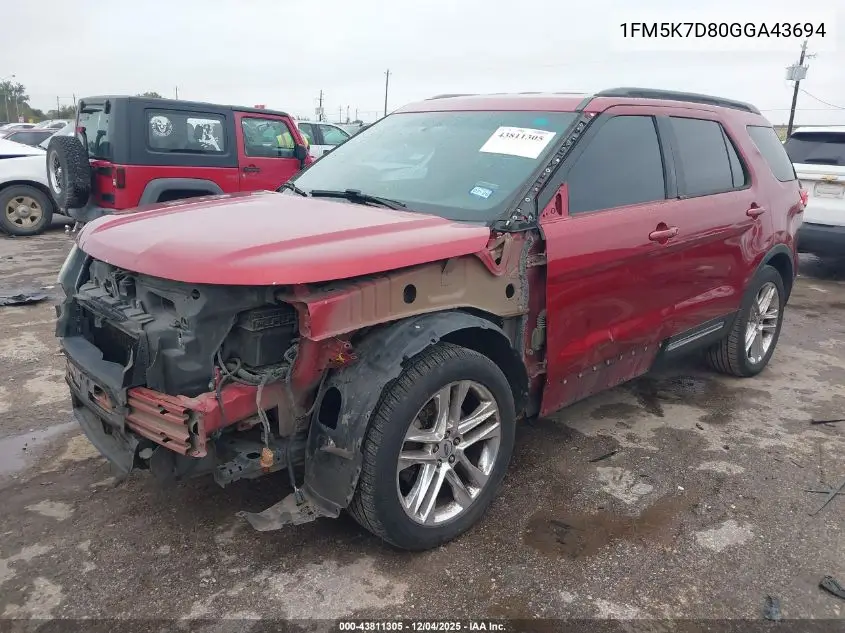 1FM5K7D80GGA43694 2016 Ford Explorer Xlt