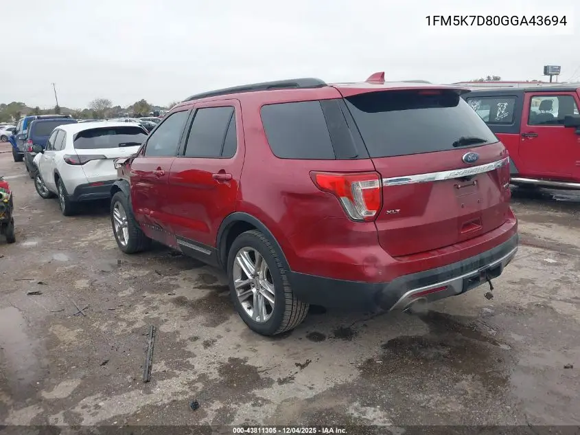 1FM5K7D80GGA43694 2016 Ford Explorer Xlt