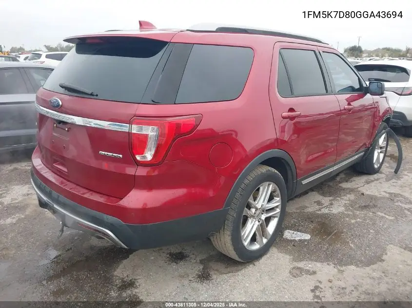 1FM5K7D80GGA43694 2016 Ford Explorer Xlt