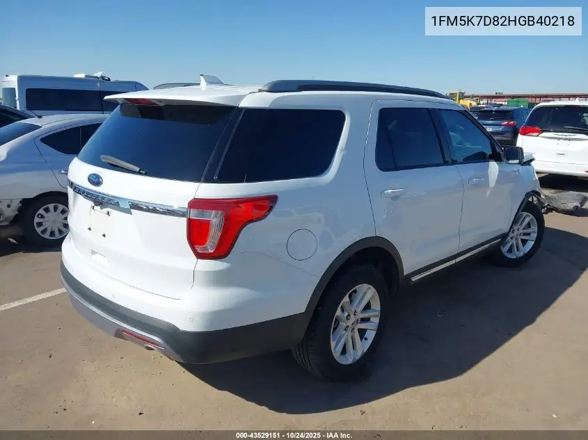 1FM5K7D82HGB40218 2017 Ford Explorer Xlt